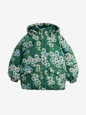 Mini Rodini Girls Daisy Heavy Hooded Puffer Jacket in Green