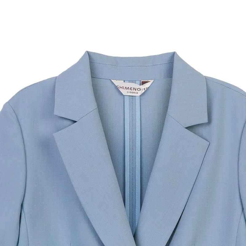 Mist Blue Midi Sleeve Lapel Suit Blazer