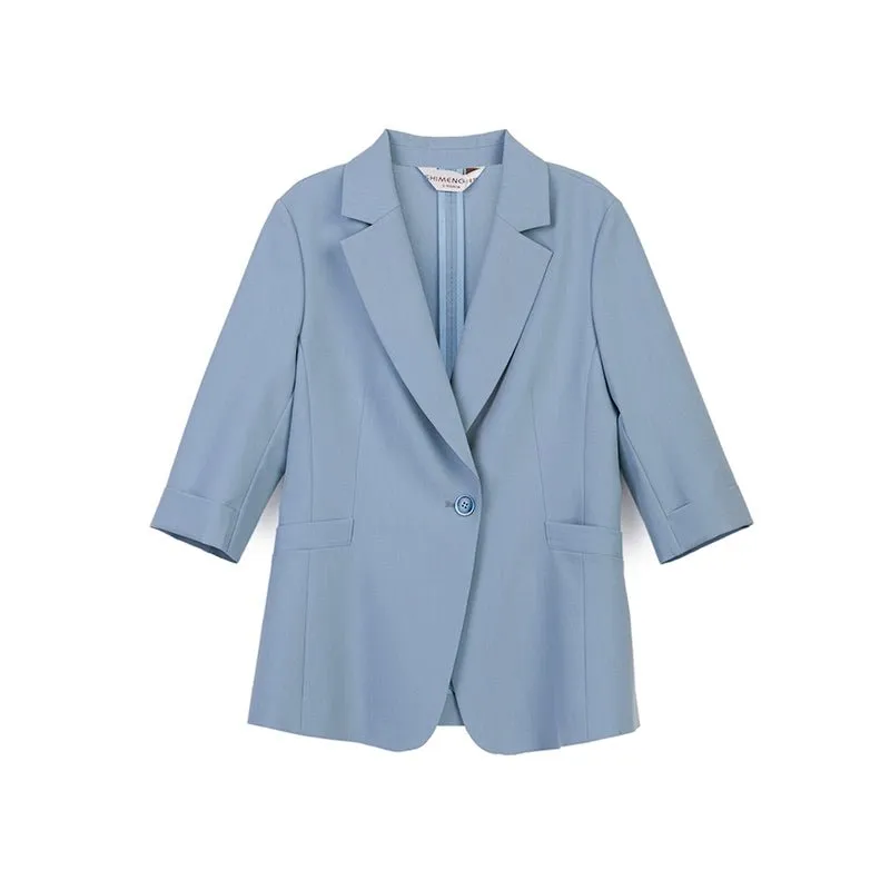 Mist Blue Midi Sleeve Lapel Suit Blazer