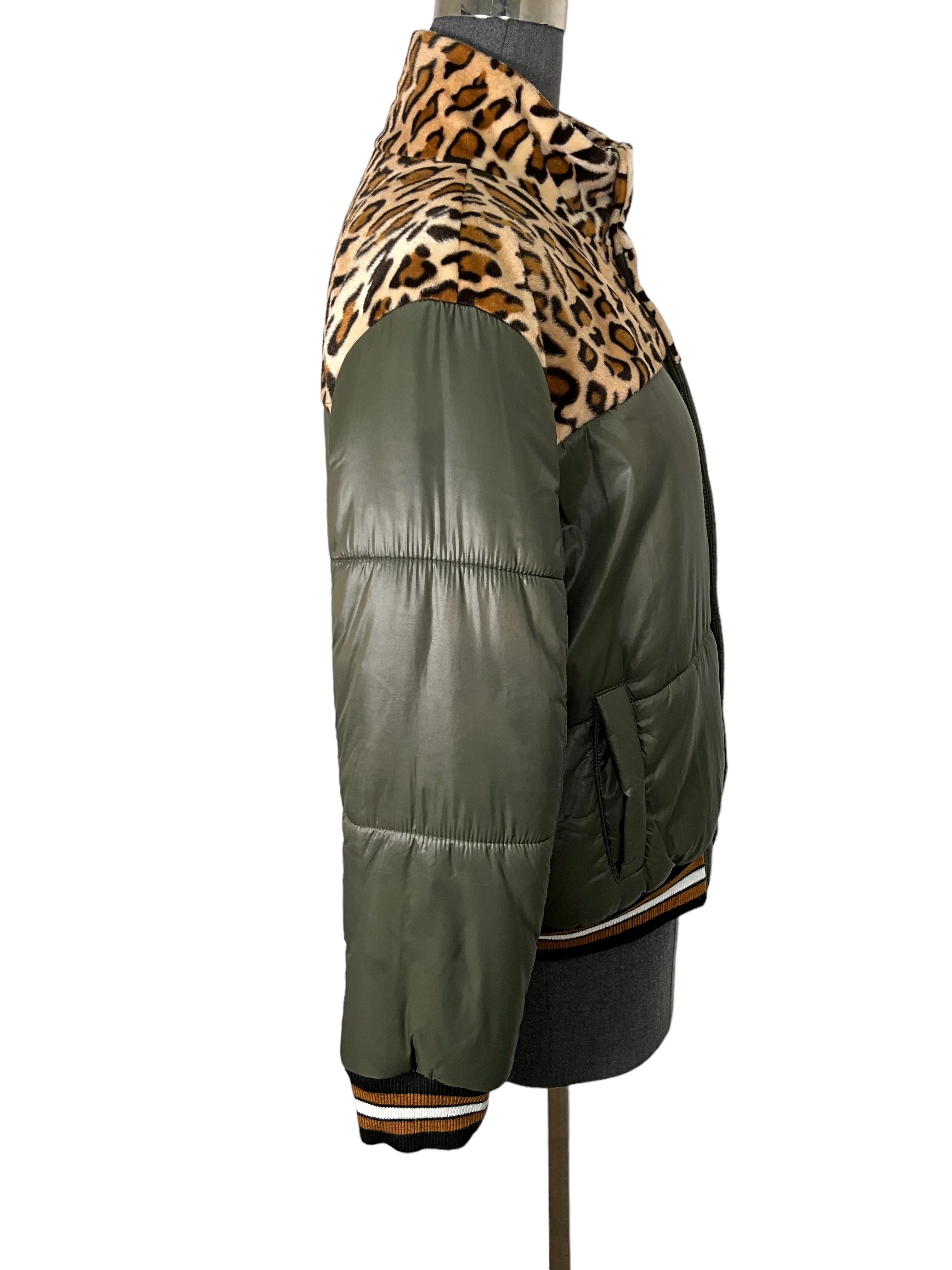 Mother Olive And Cheetah Print Puffer Jacket Size S