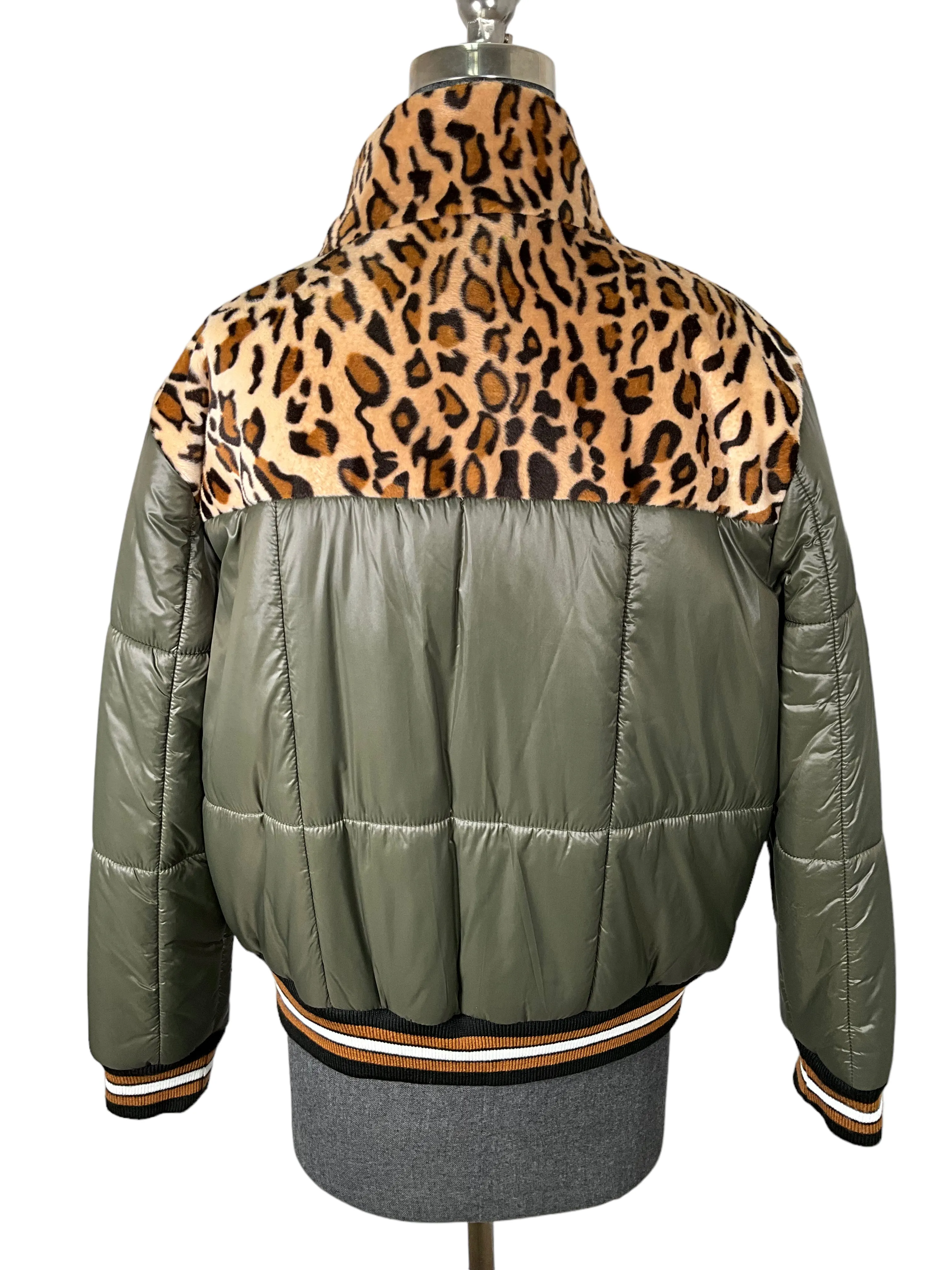 Mother Olive And Cheetah Print Puffer Jacket Size S