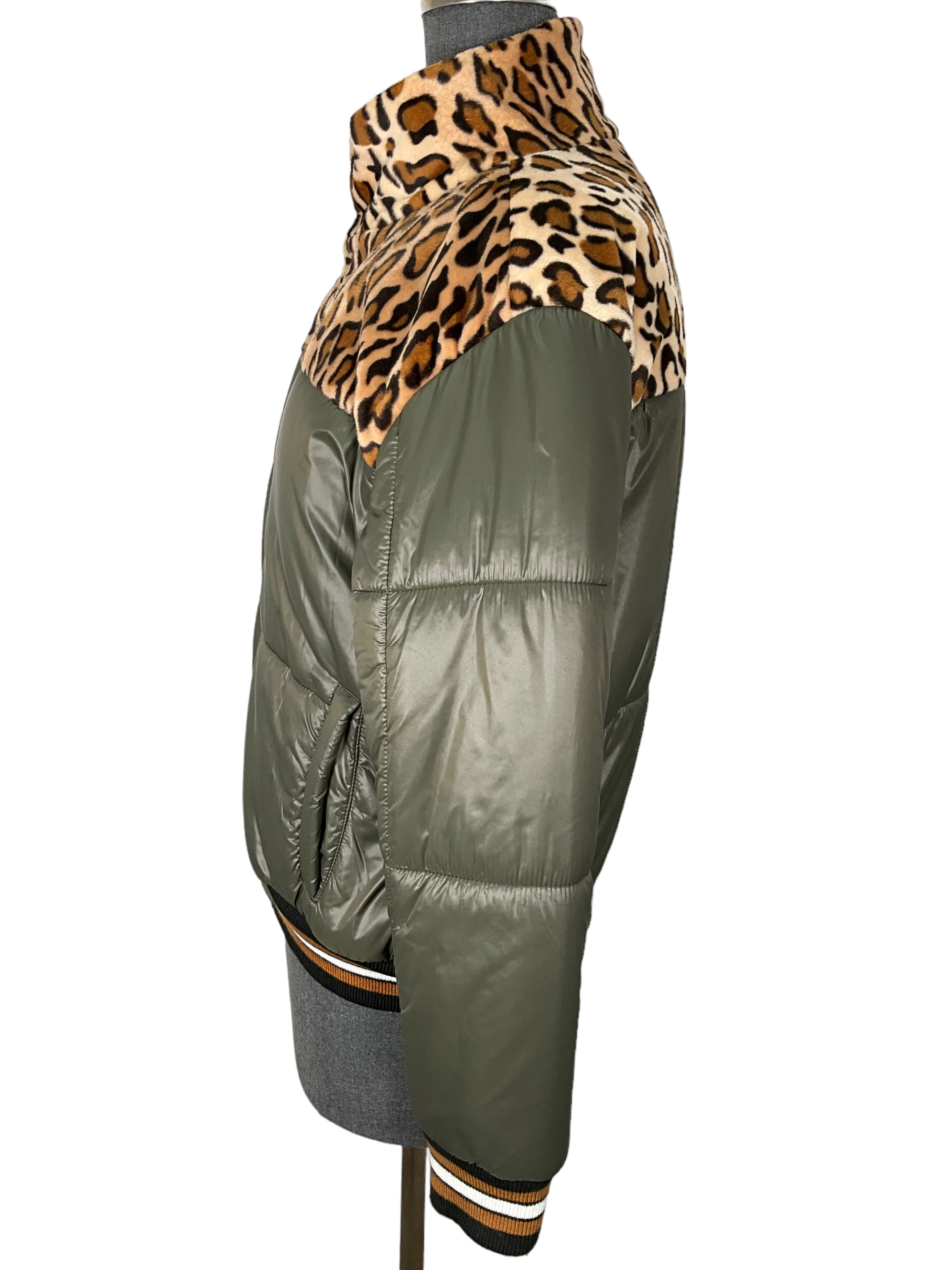 Mother Olive And Cheetah Print Puffer Jacket Size S