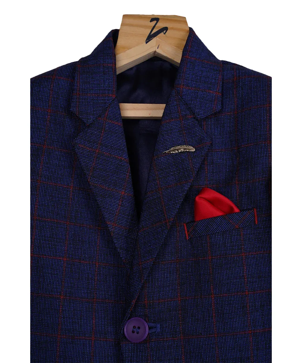 Navy Blazer with Red Color Checks for Boys