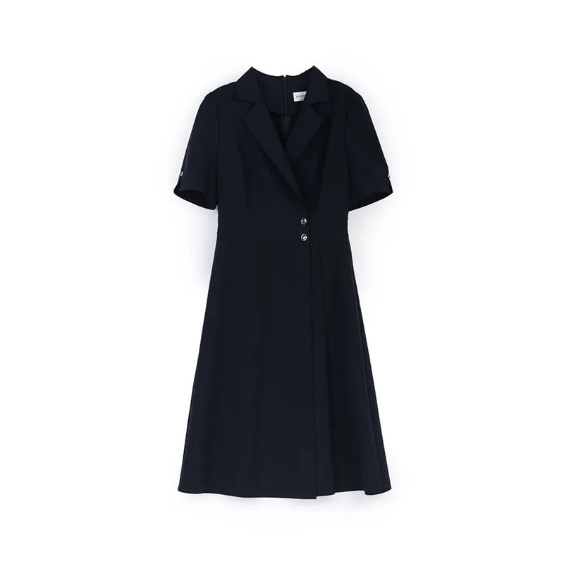 Navy Blue Short Sleeve Blazer Dress