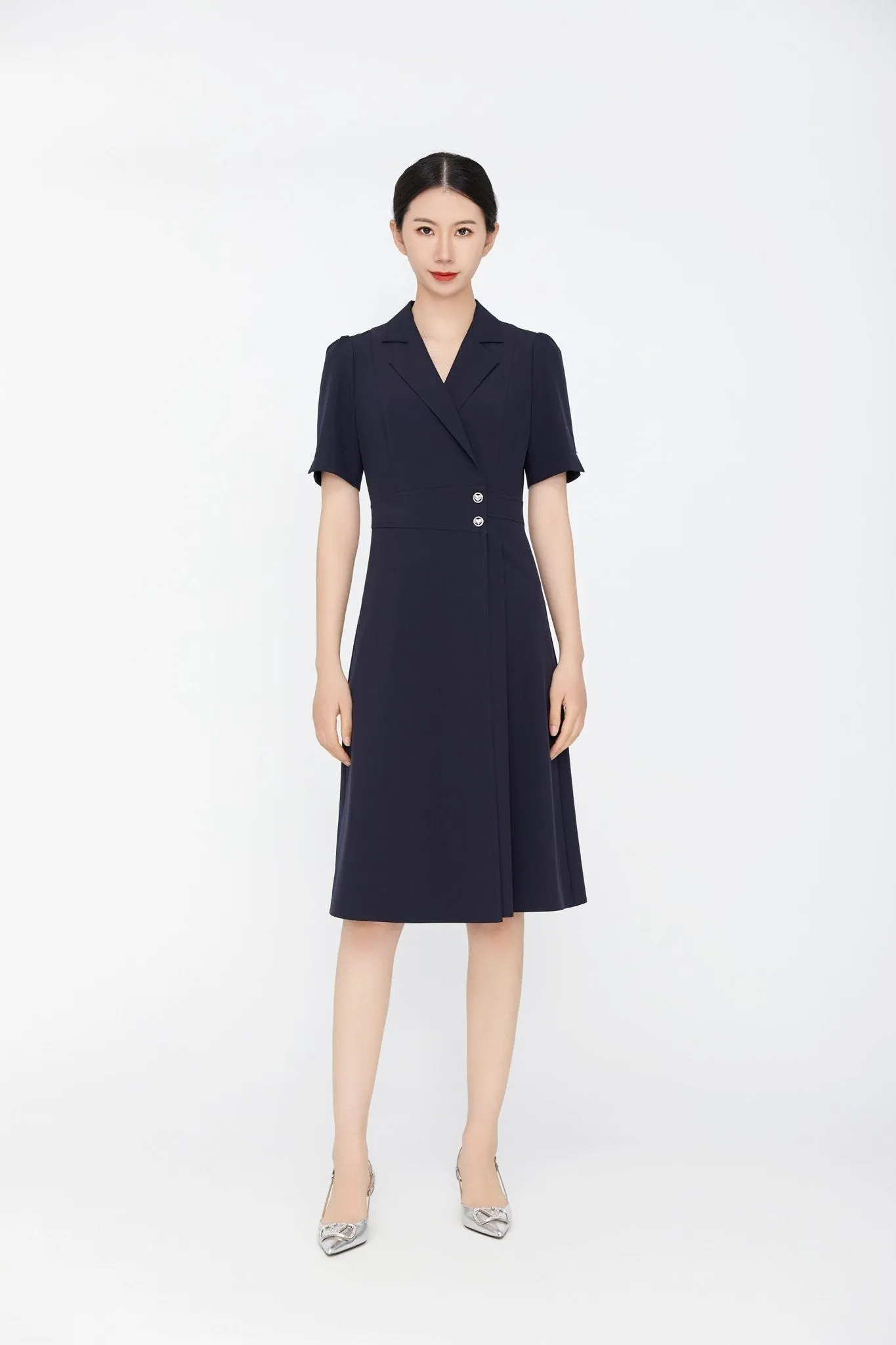 Navy Blue Short Sleeve Blazer Dress