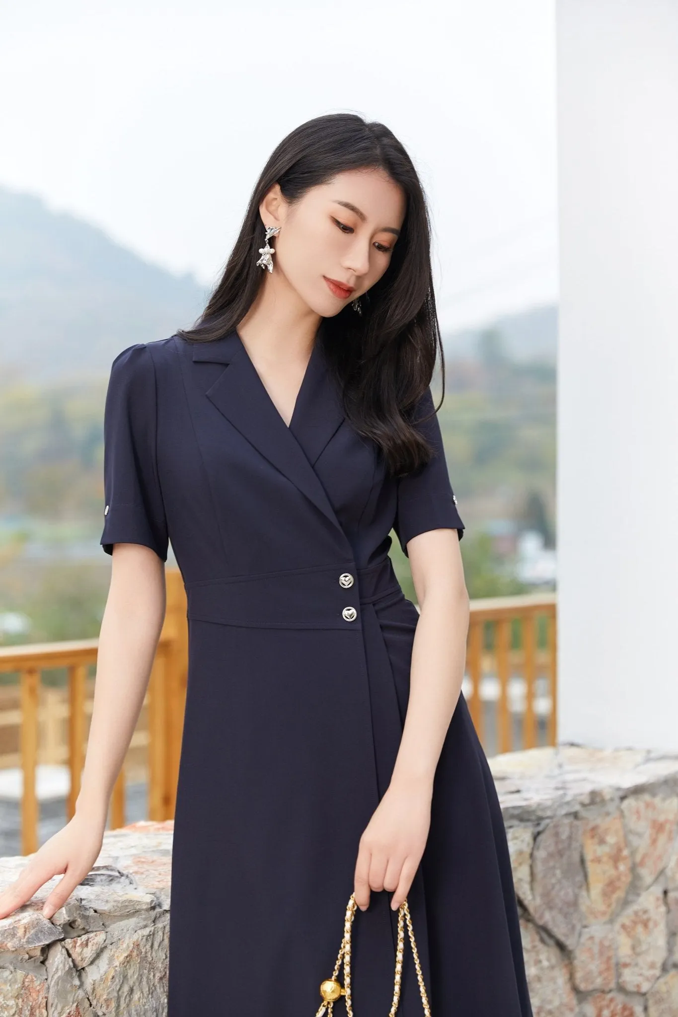 Navy Blue Short Sleeve Blazer Dress