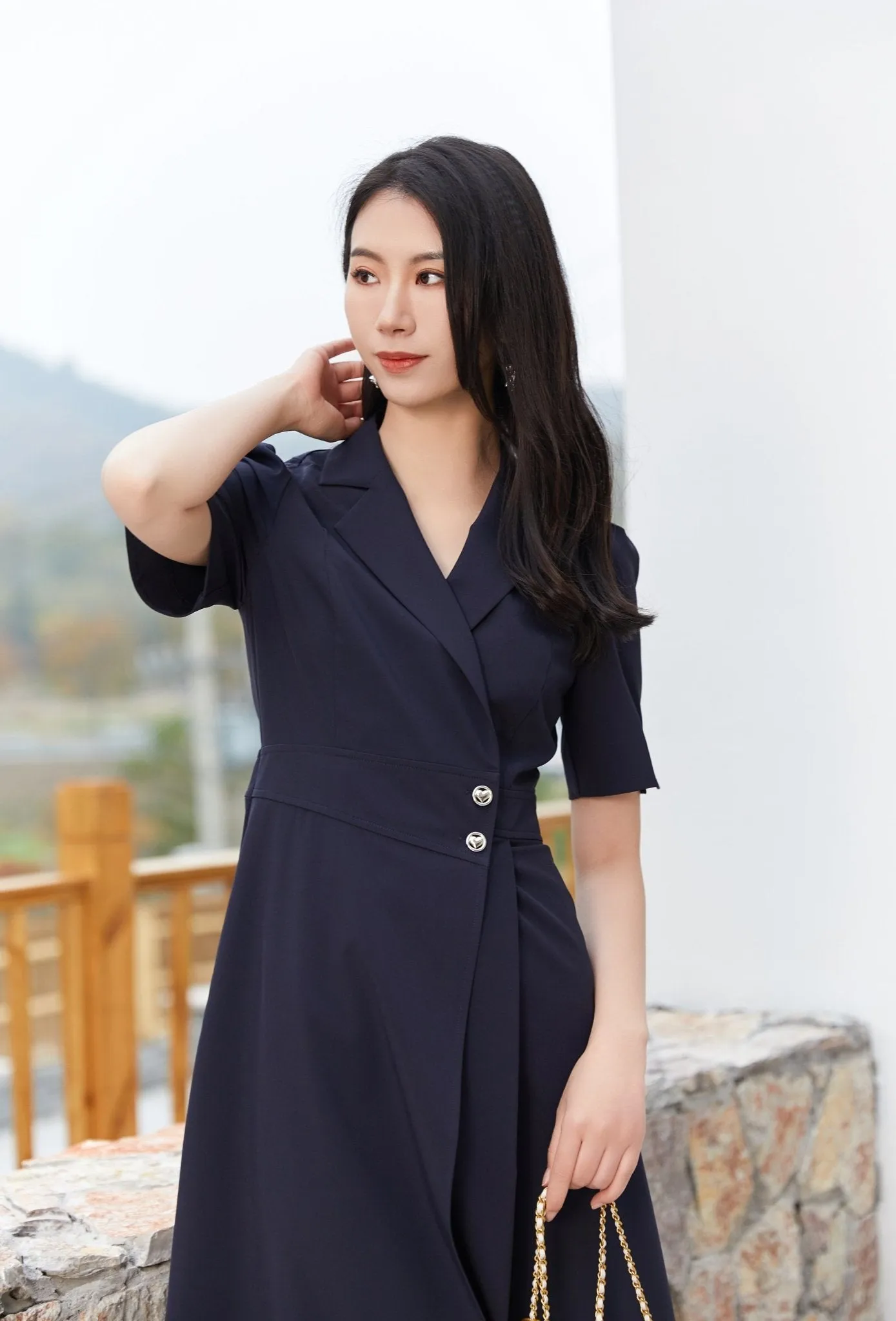 Navy Blue Short Sleeve Blazer Dress