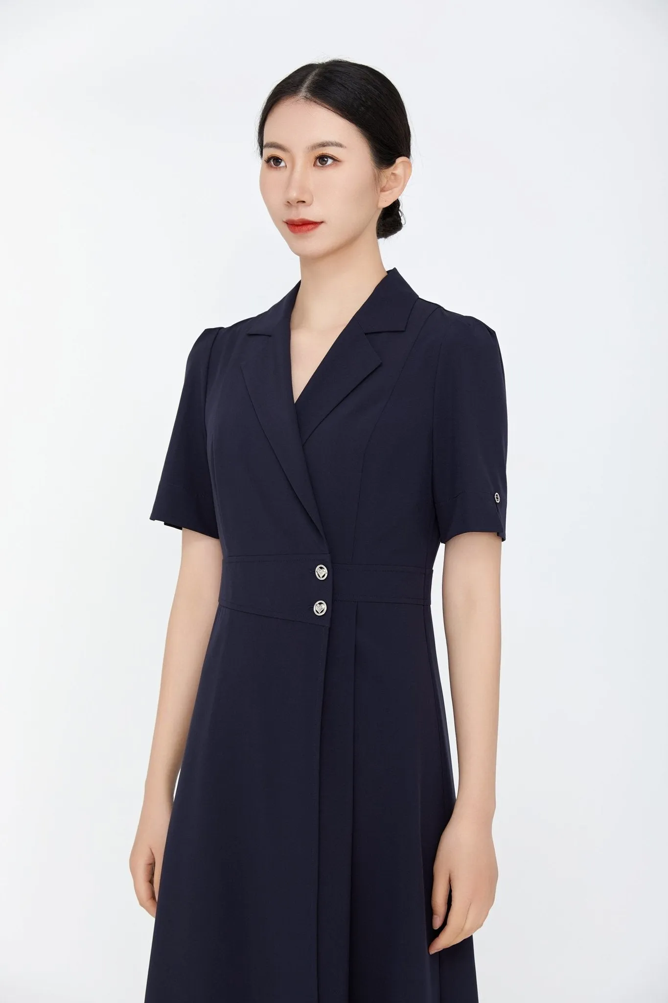 Navy Blue Short Sleeve Blazer Dress