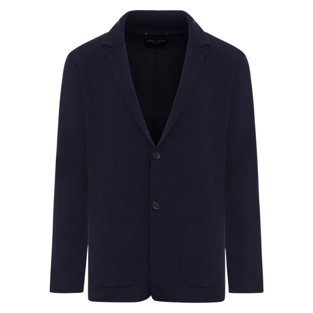 Navy Rever Merino Milano Knit Jacket