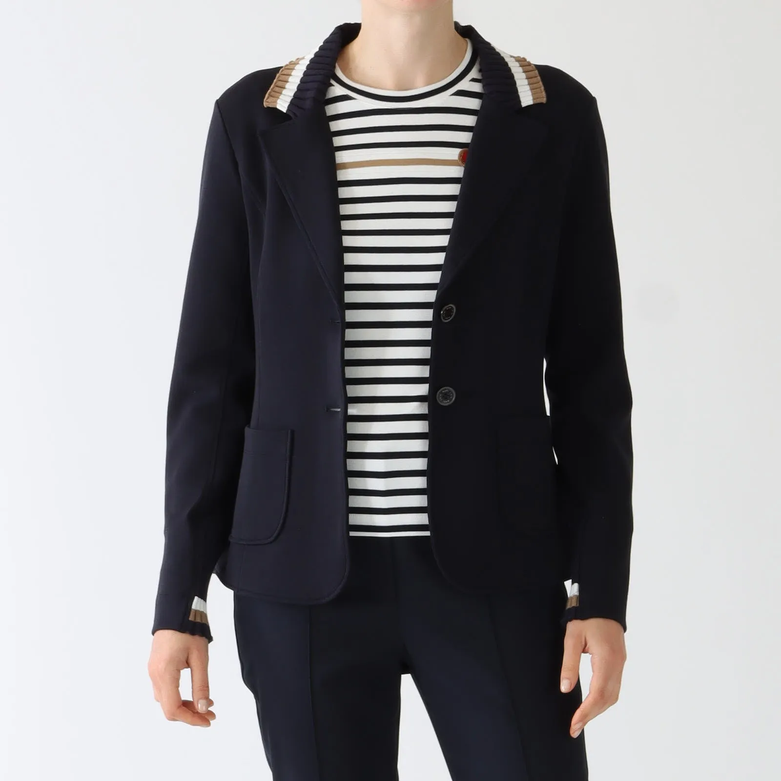 Navy Sports Knit Trim Jersey Blazer