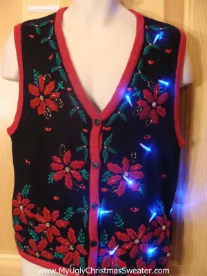 Need to Buy Christmas Sweaters? Light Up Sweater Vest with Bling Poinsettias