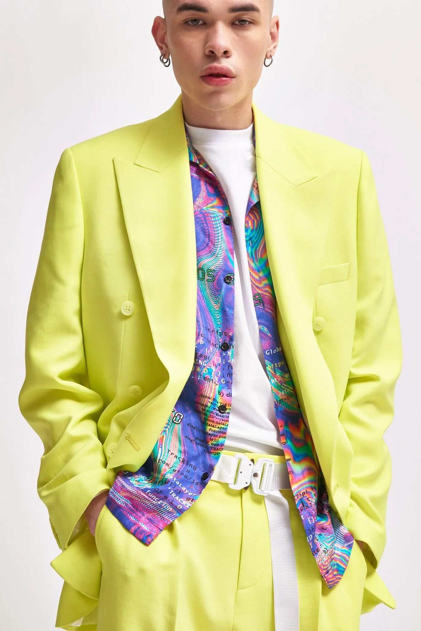 Neon Yellow Double Breasted Blazer