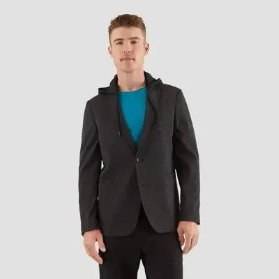 New - Haggar H26 Men's Button Up Tailored-Fit Blazer Jacket Removable Hoodie