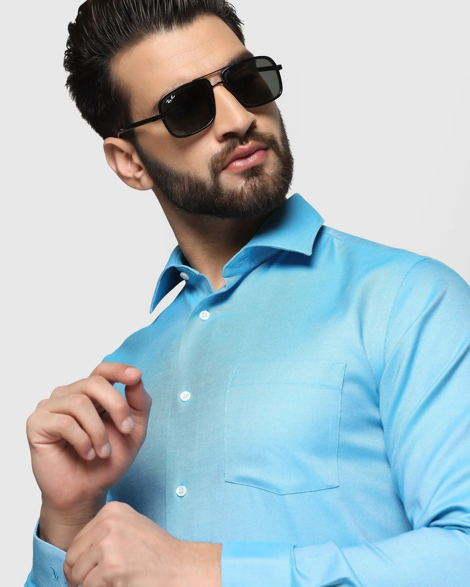 Non Iron Formal Blue Textured Shirt - Decade