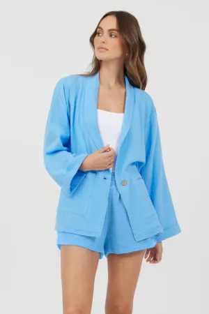 Ocean Blue Washed Gauze Blazer