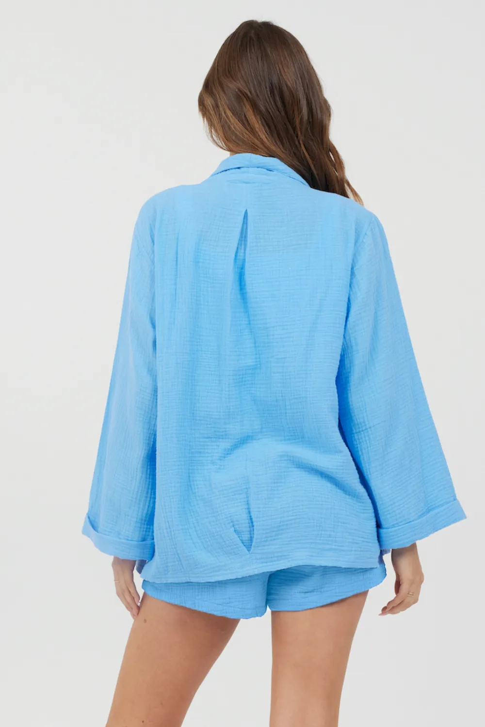 Ocean Blue Washed Gauze Blazer