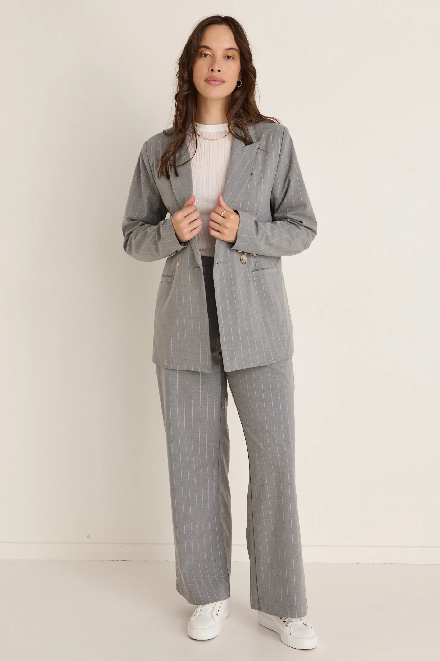 Officer Grey Pinstripe Double Breasted Blazer