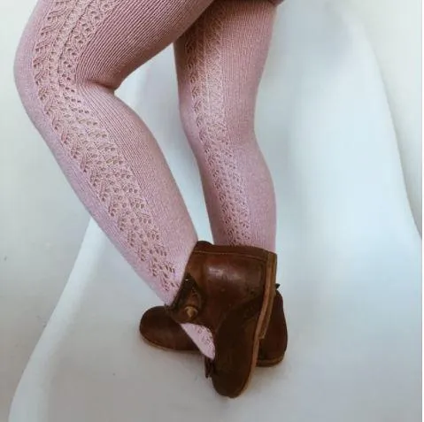 Openwork Side Warm Tights Old Rose 8 Years