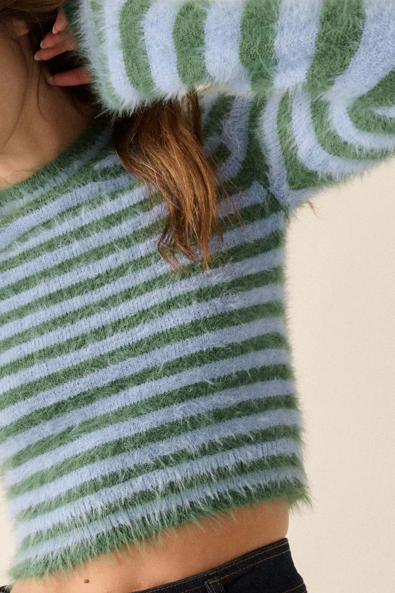 Outside the Lines Striped Fuzzy Knit Crop Sweater