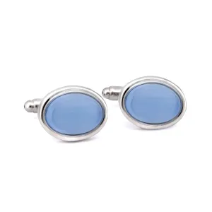 Oval Light Blue Fibre Optic Glass Cufflinks- Flat Top (Online Exclusive)