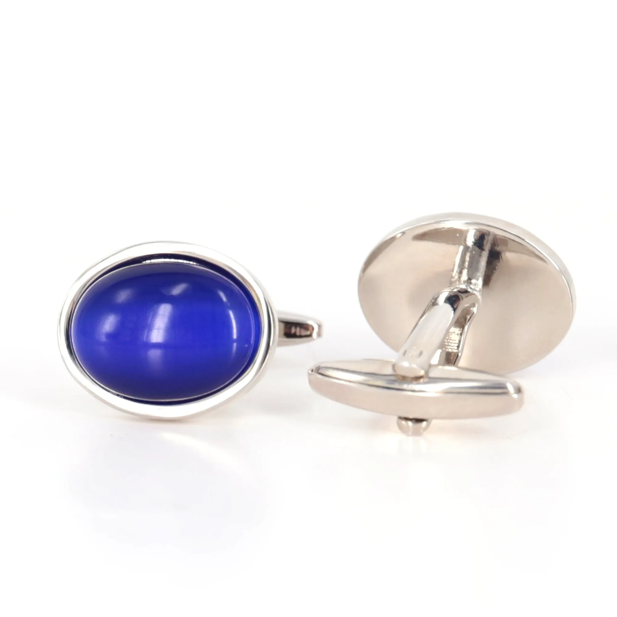 Oval Persian Blue Fibre Optic Glass Cufflinks (Online Exclusive)