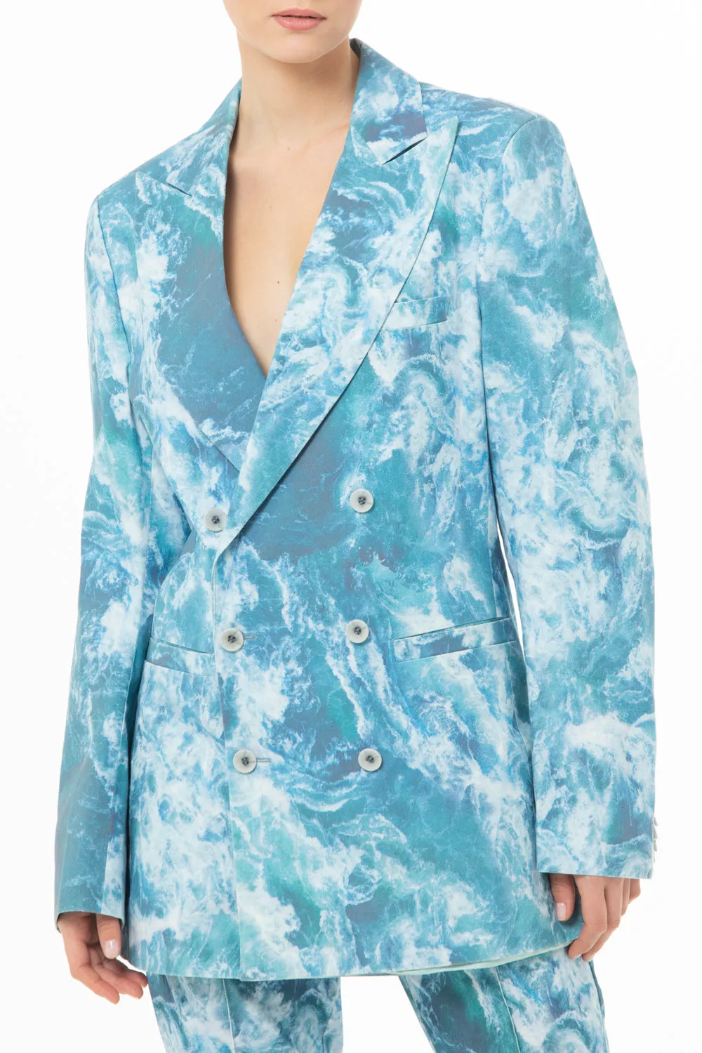 Oversized blazer in ocean printed fabric