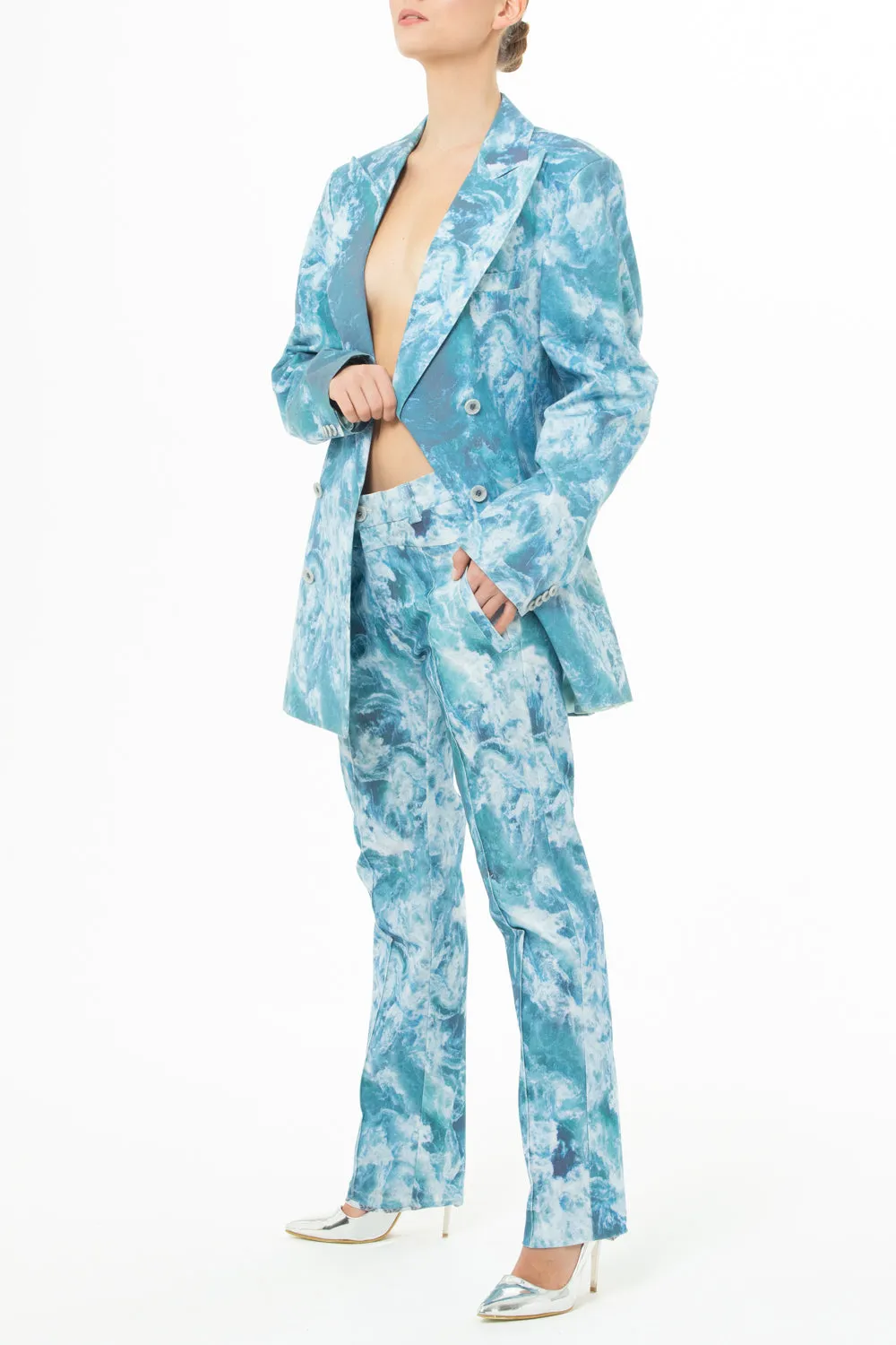 Oversized blazer in ocean printed fabric