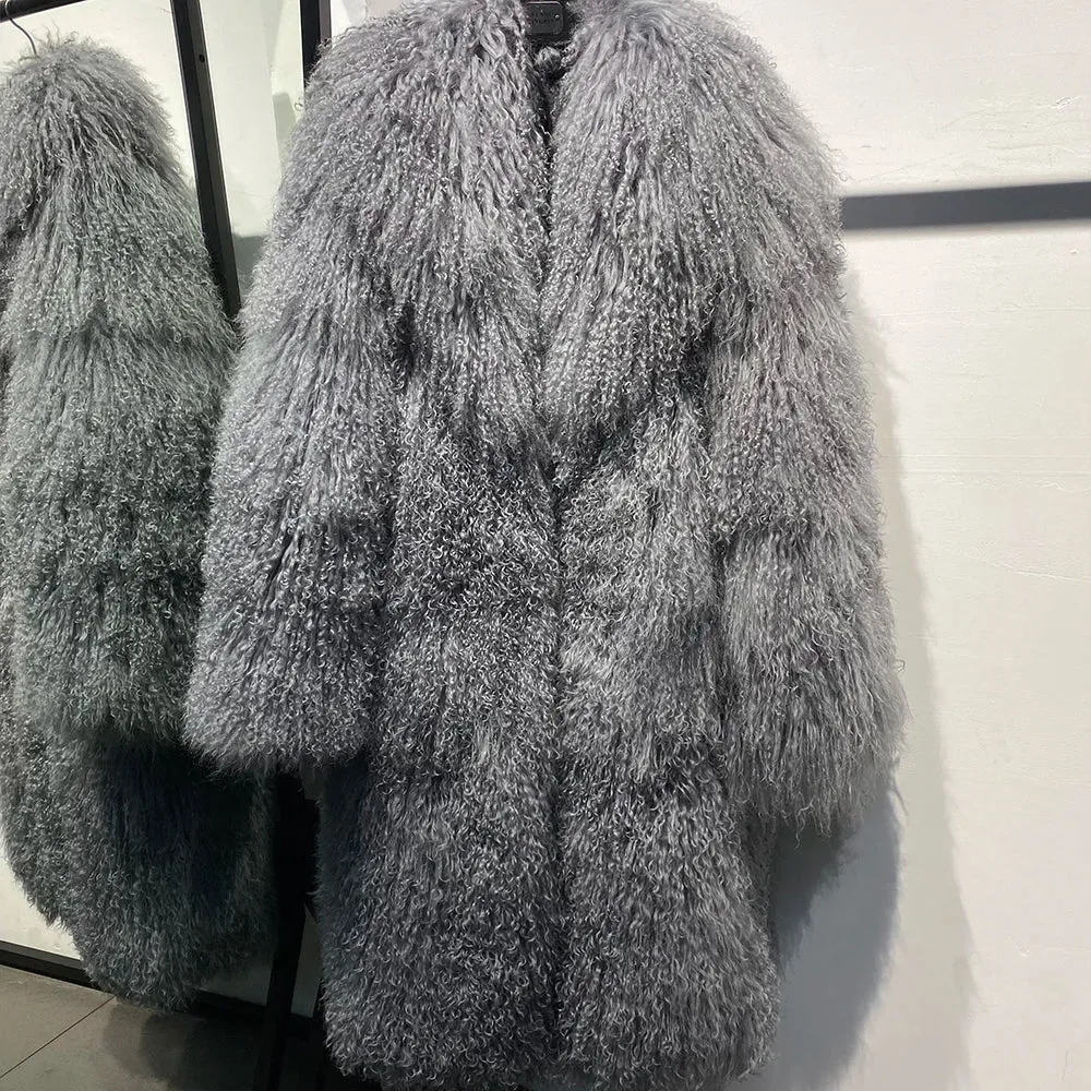 Oversized Mongolian Curly Lamb Fur Coat