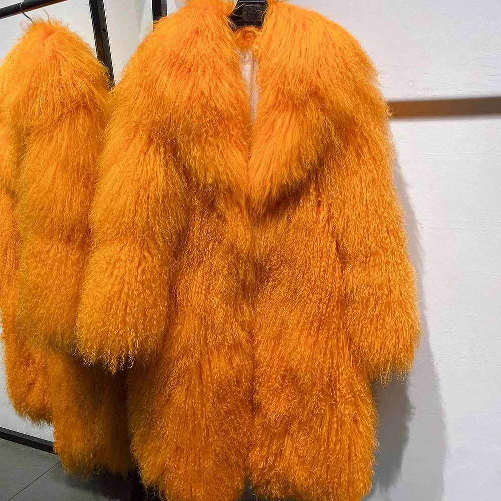 Oversized Mongolian Curly Lamb Fur Coat