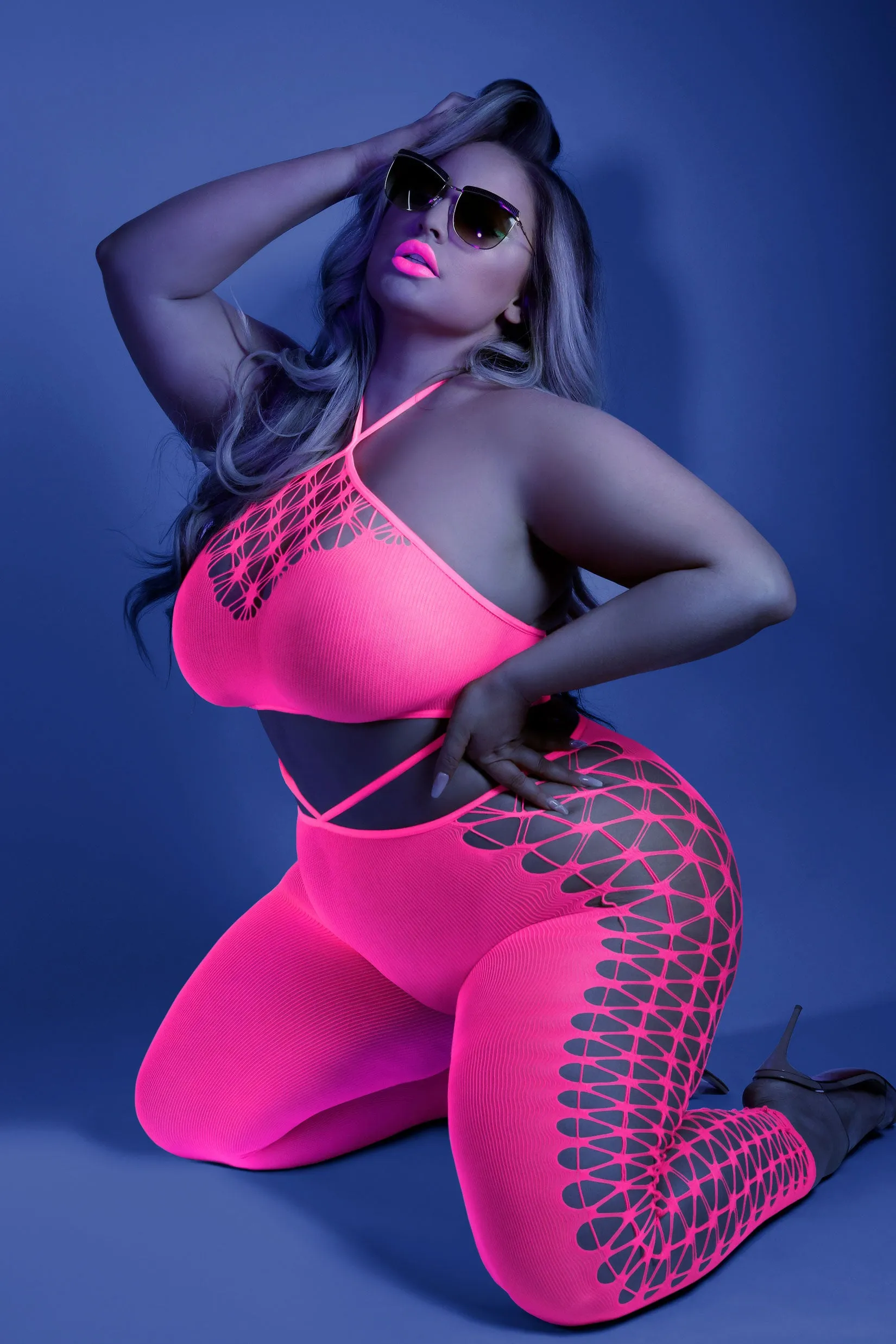 Own the Night Bodystocking - Queen - Neon Pink