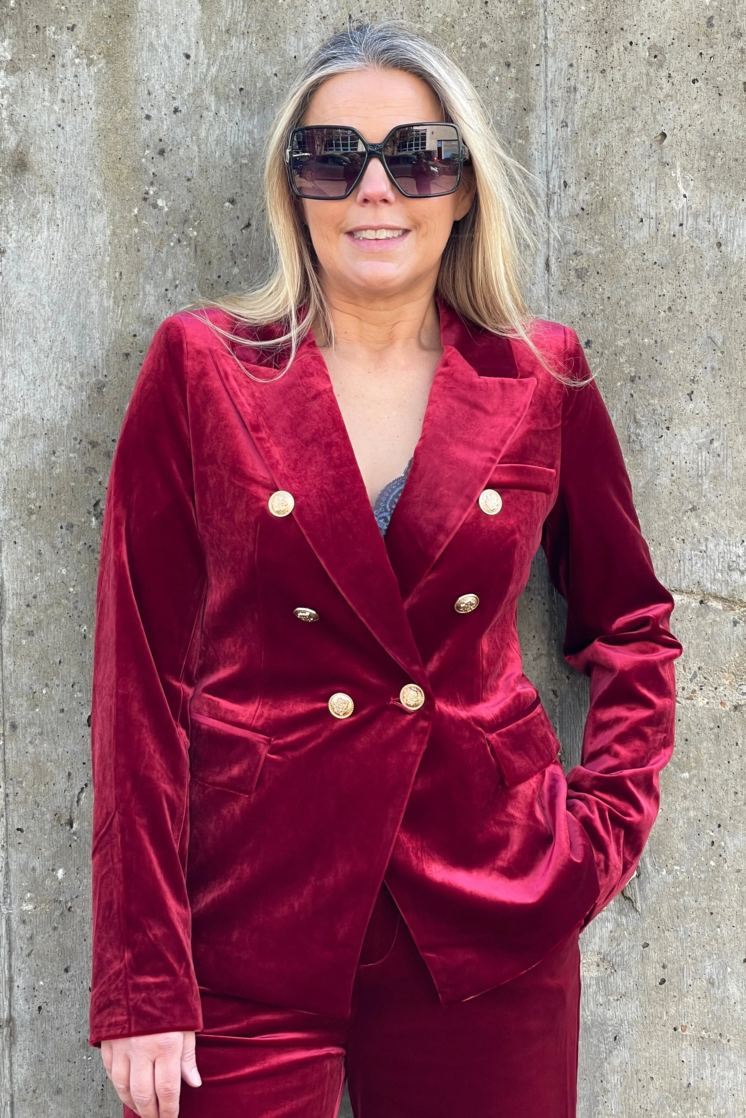 Penny Velvet Blazer | Burgundy