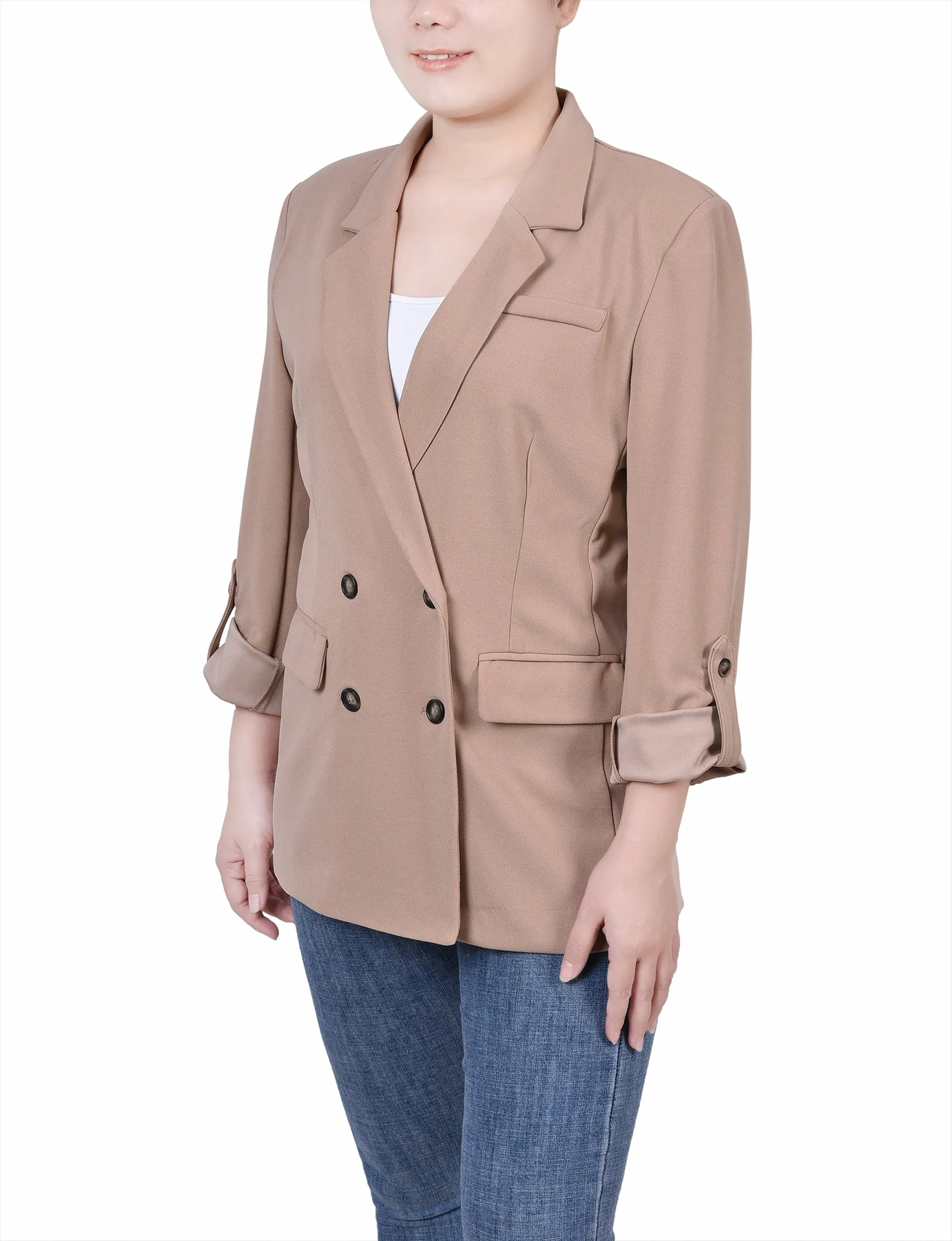 Petite Long Sleeve Double Breasted Crepe Jacket