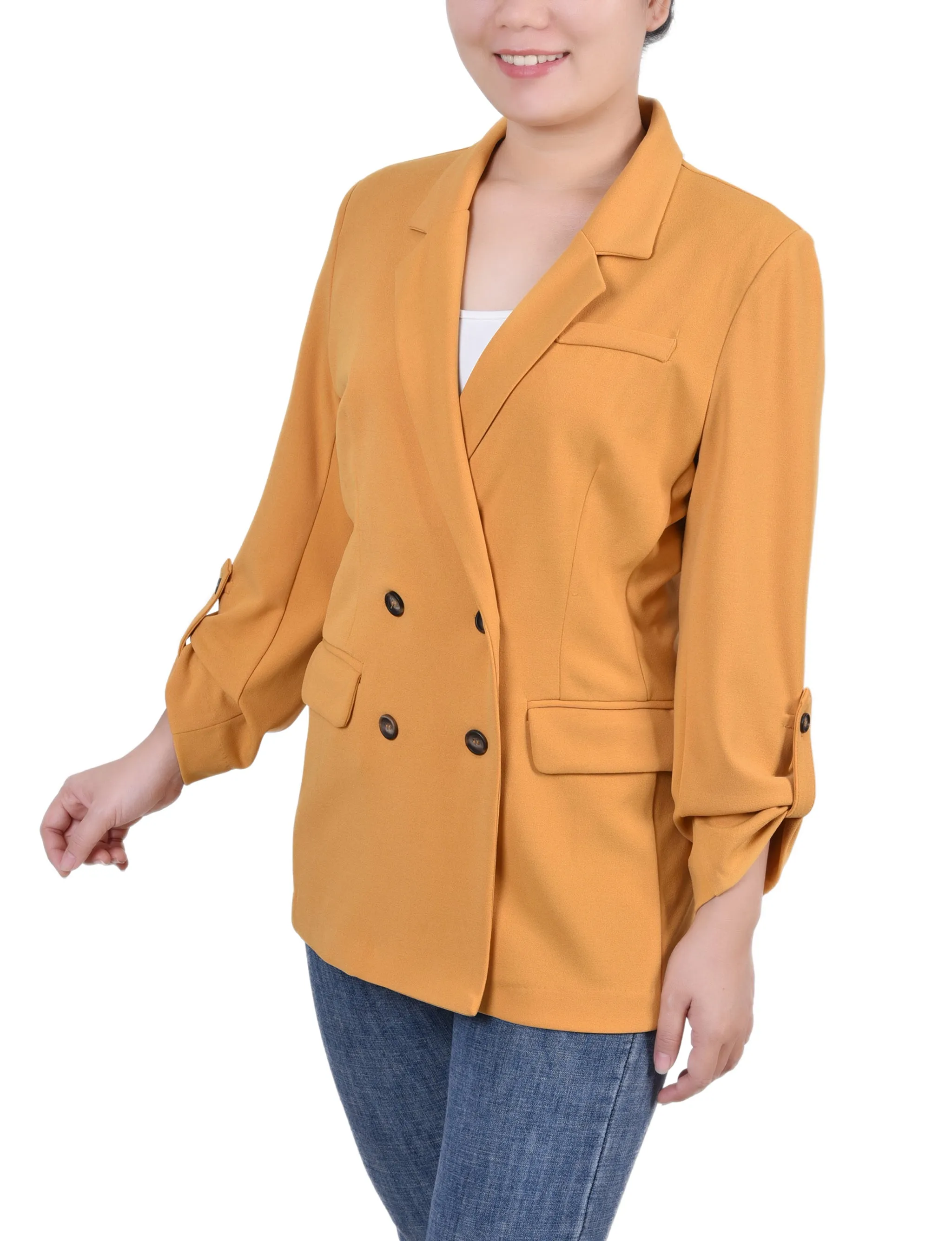 Petite Long Sleeve Double Breasted Crepe Jacket