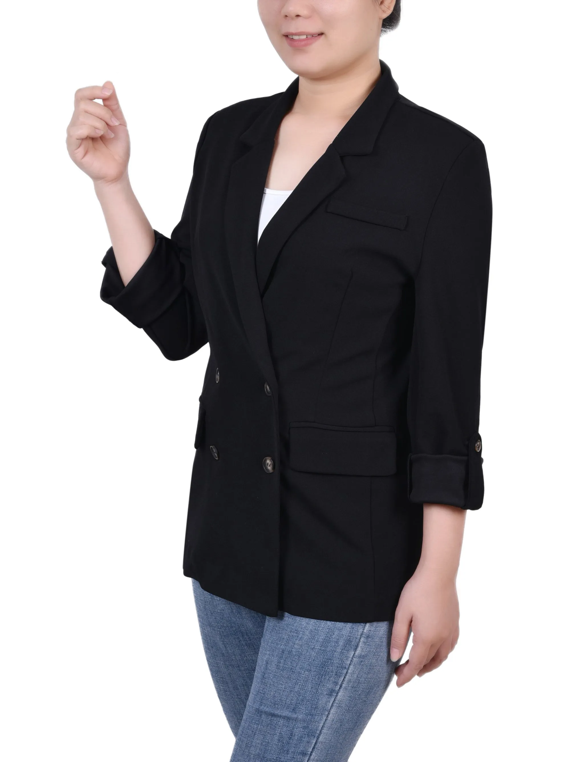 Petite Long Sleeve Double Breasted Crepe Jacket