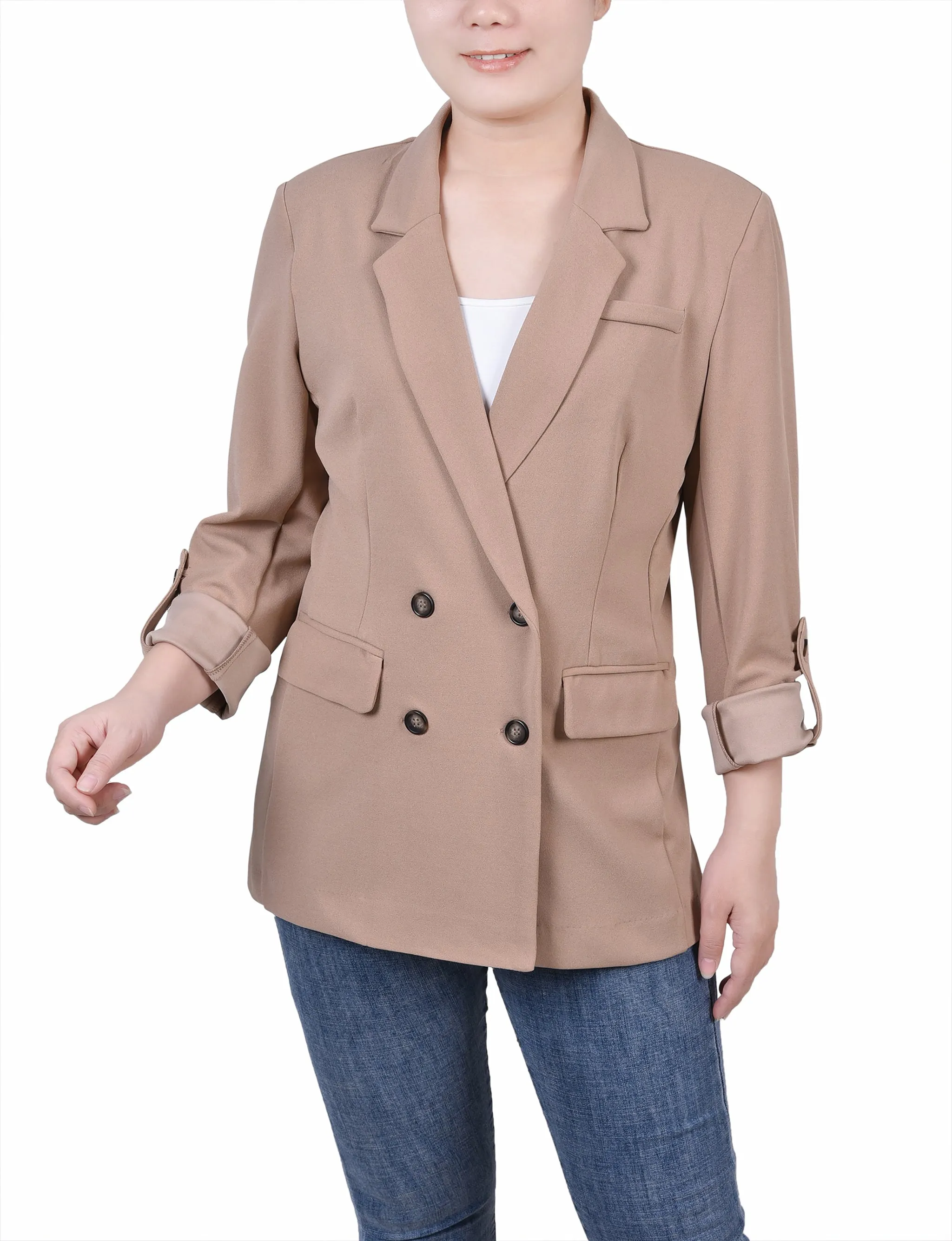 Petite Long Sleeve Double Breasted Crepe Jacket