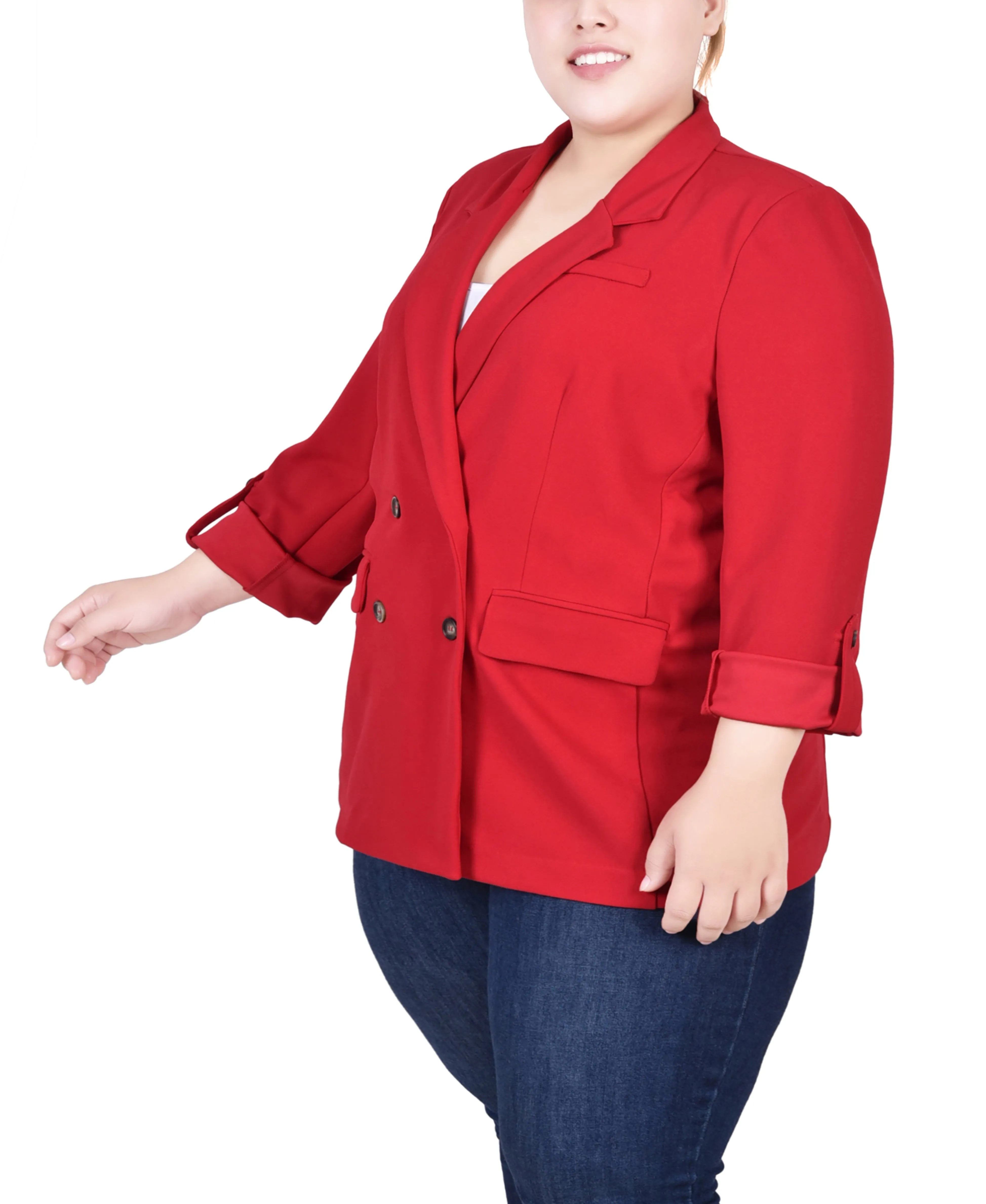 Plus Size Long Sleeve Double Breasted Crepe Jacket