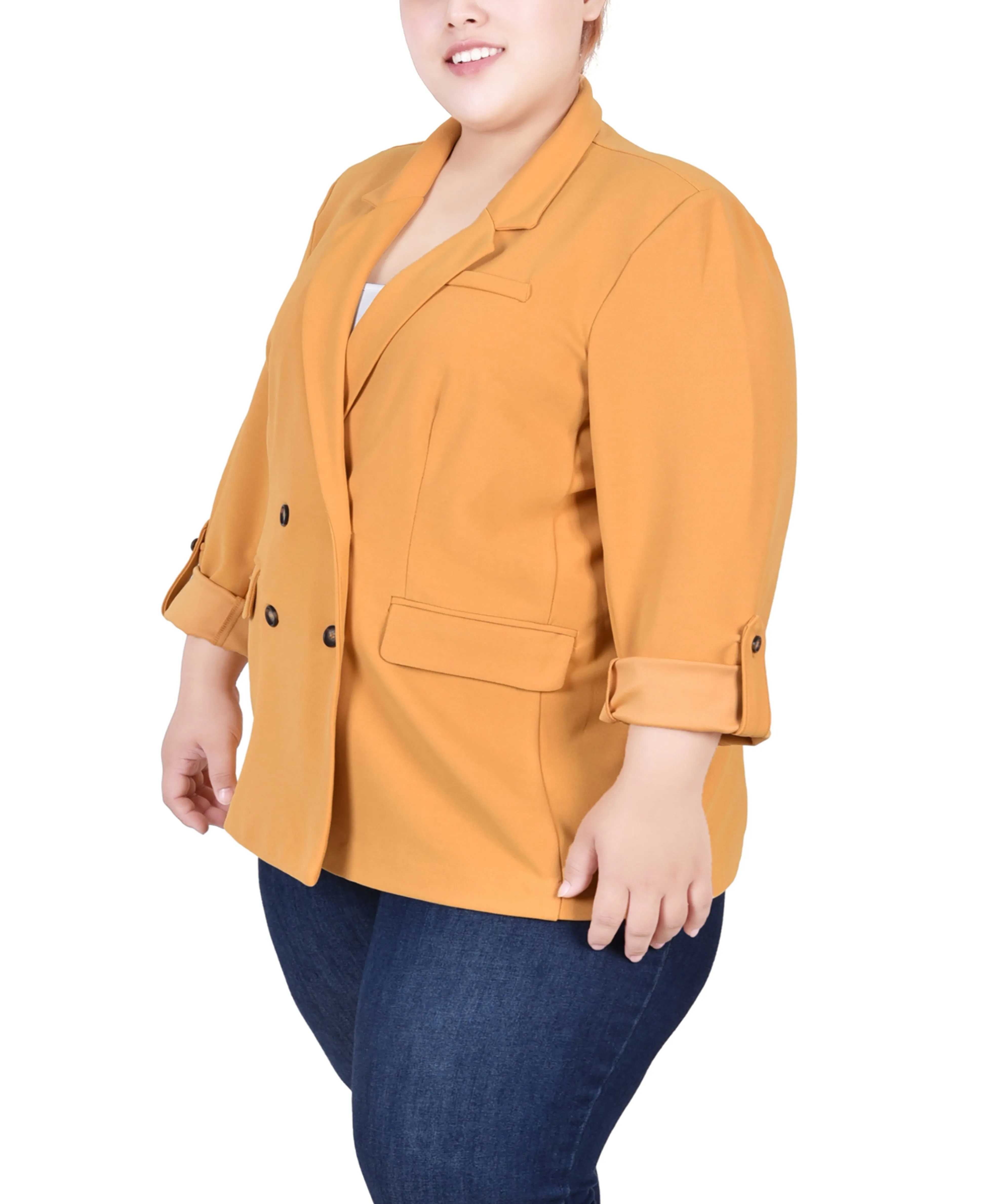 Plus Size Long Sleeve Double Breasted Crepe Jacket