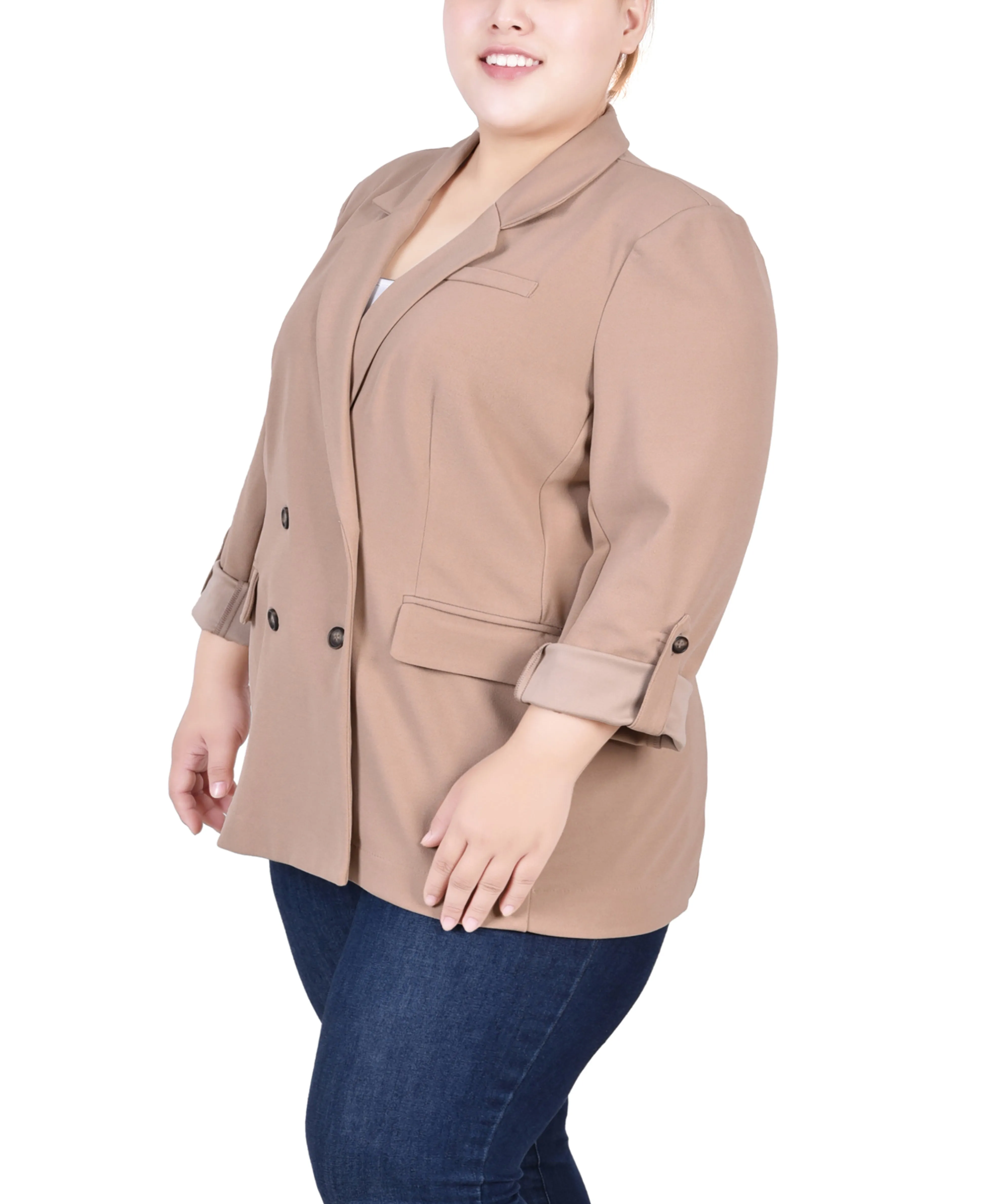 Plus Size Long Sleeve Double Breasted Crepe Jacket