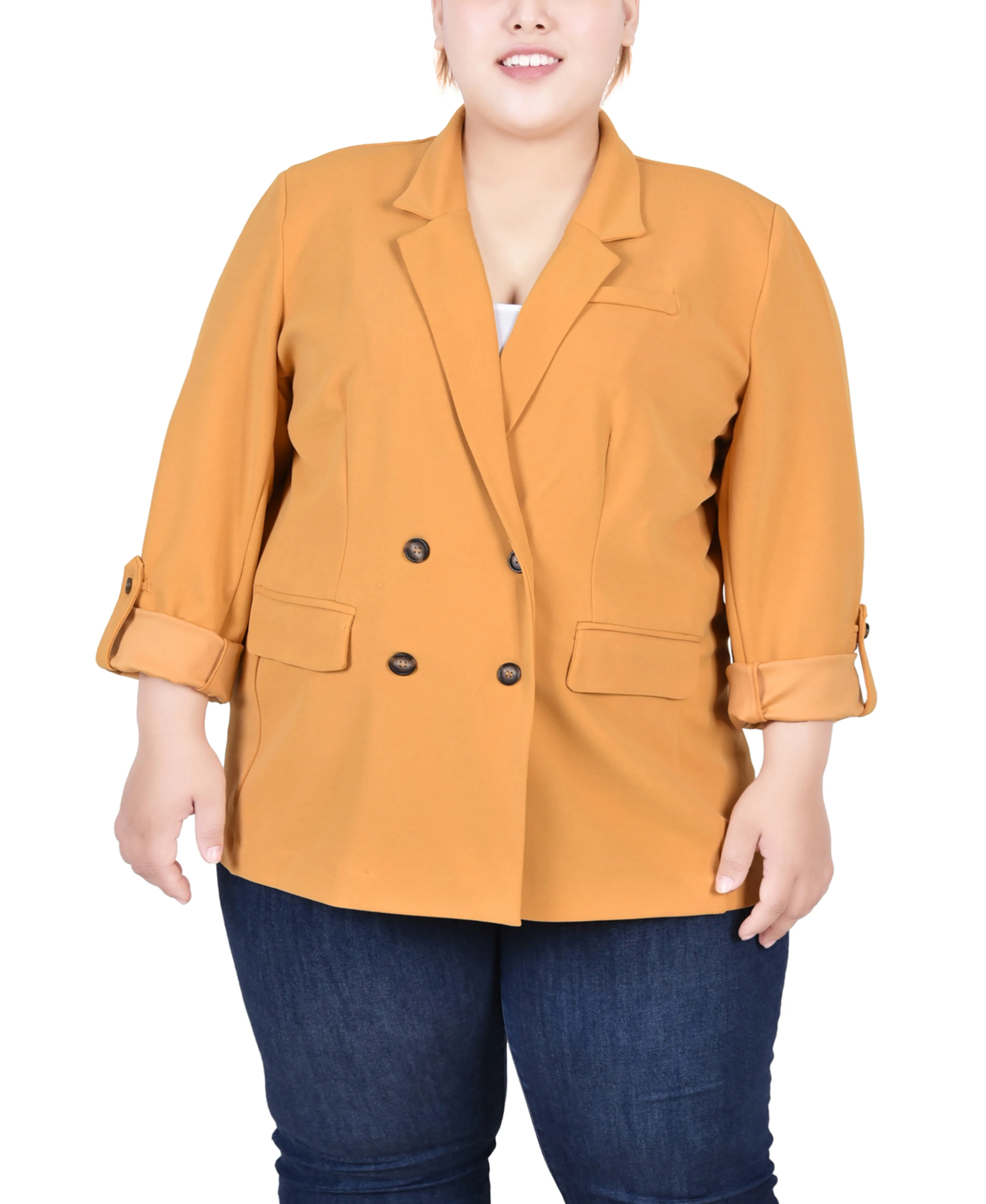 Plus Size Long Sleeve Double Breasted Crepe Jacket