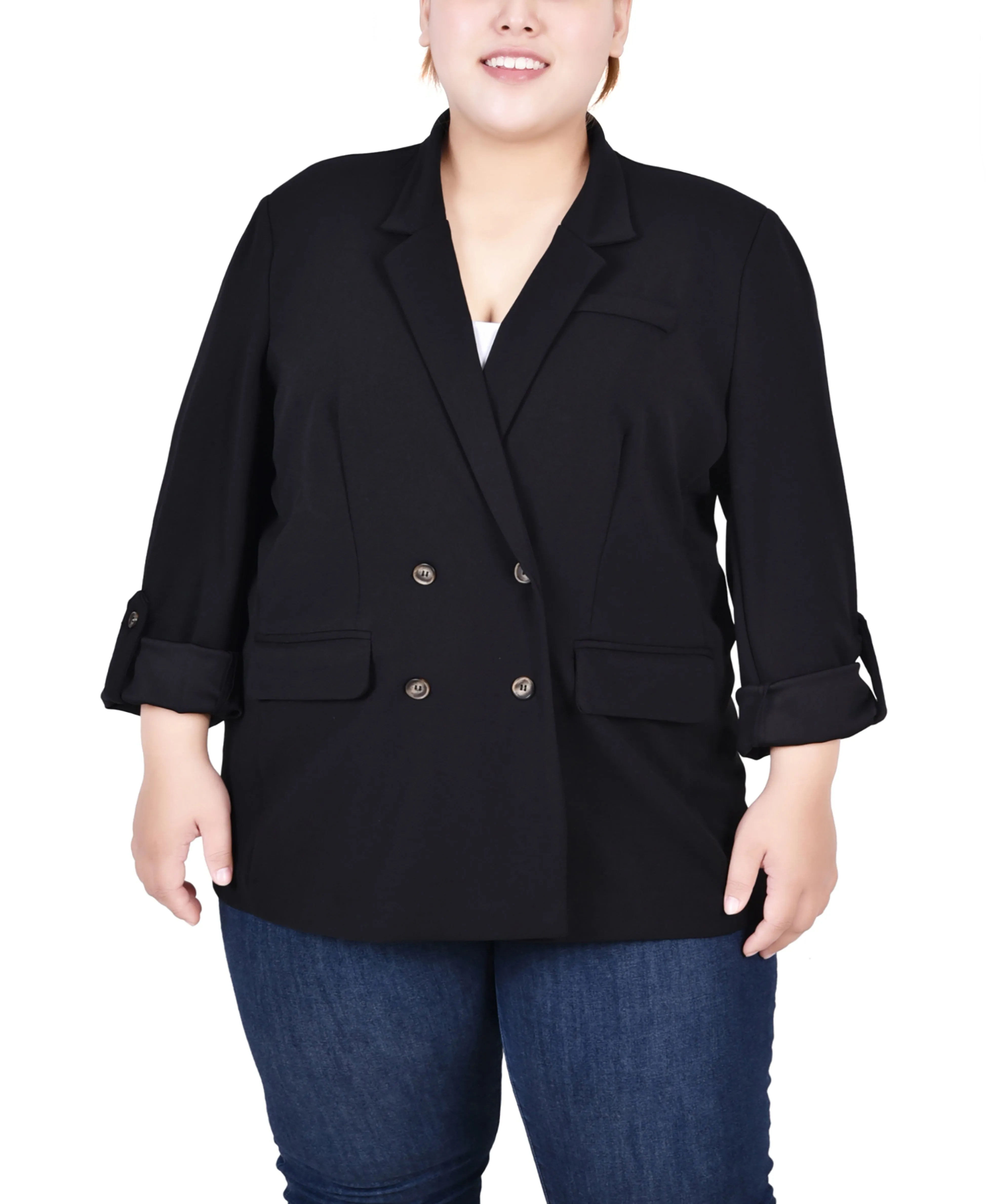 Plus Size Long Sleeve Double Breasted Crepe Jacket