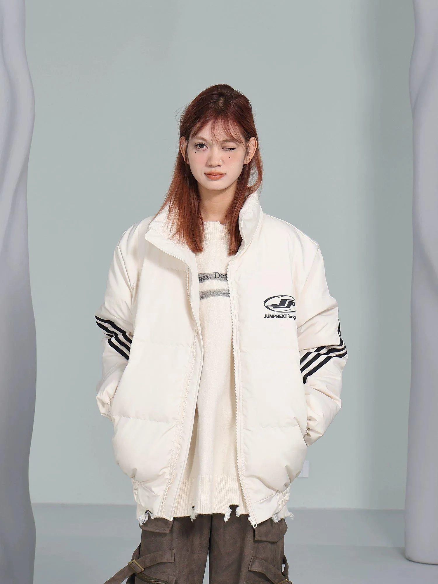 Puffer Jacket With Striped Sleeves