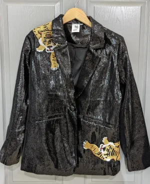 Queen of Sparkles Black Sequin Tiger Blazer