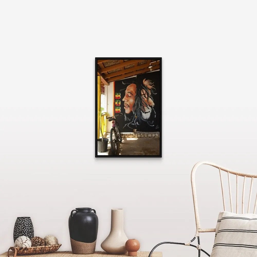 "Bob Marley mural at Blazer on the Bay bar and restaurant" Black Float Frame Canvas Art