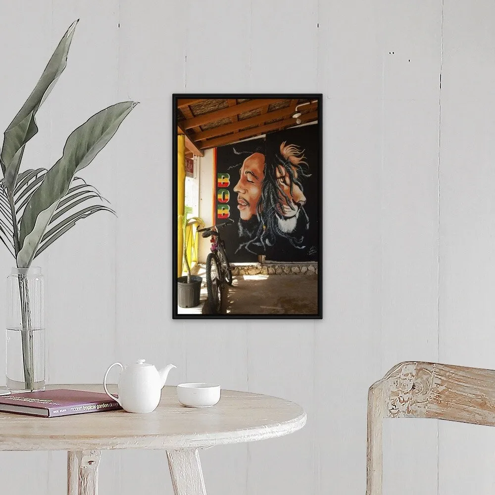 "Bob Marley mural at Blazer on the Bay bar and restaurant" Black Float Frame Canvas Art