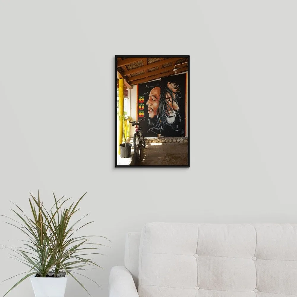 "Bob Marley mural at Blazer on the Bay bar and restaurant" Black Float Frame Canvas Art