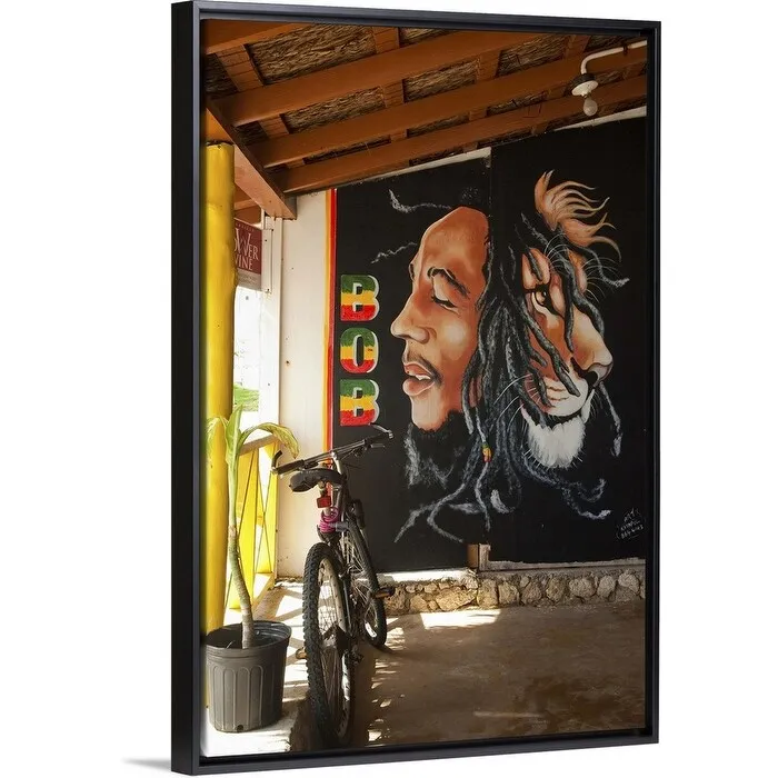 "Bob Marley mural at Blazer on the Bay bar and restaurant" Black Float Frame Canvas Art