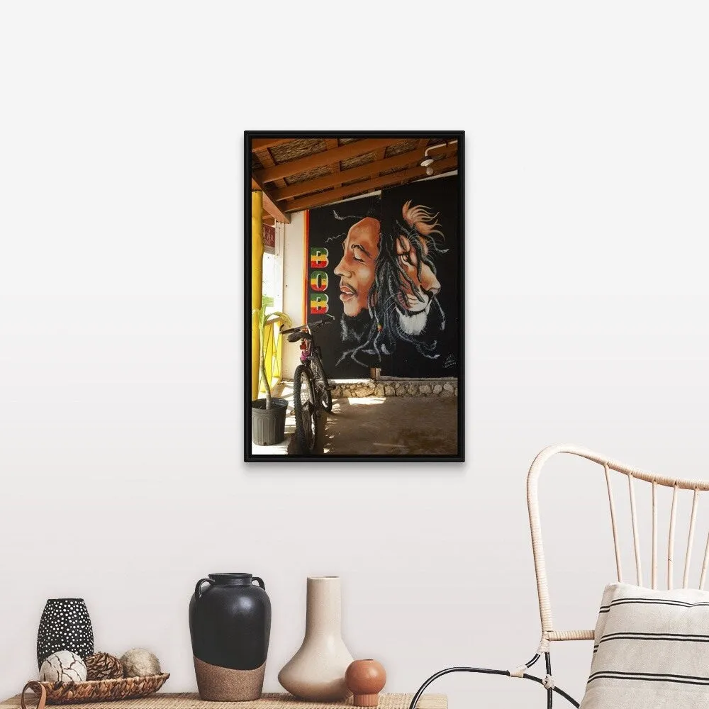 "Bob Marley mural at Blazer on the Bay bar and restaurant" Black Float Frame Canvas Art