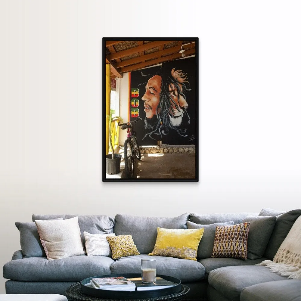 "Bob Marley mural at Blazer on the Bay bar and restaurant" Black Float Frame Canvas Art