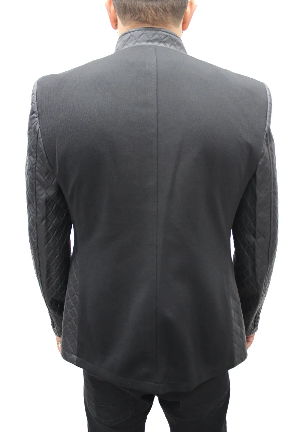 "Mahyar" Black Blazer With Leather Details On Shoulder And Sleeve