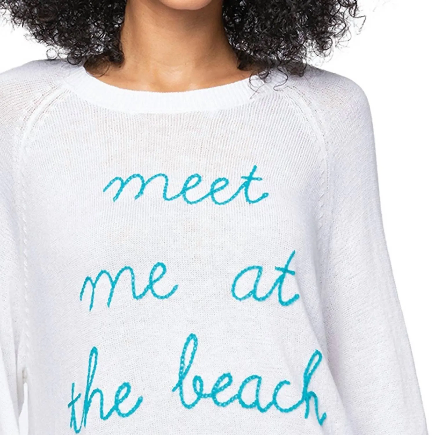 "meet Me At The Beach" Embroidered Sweater In White